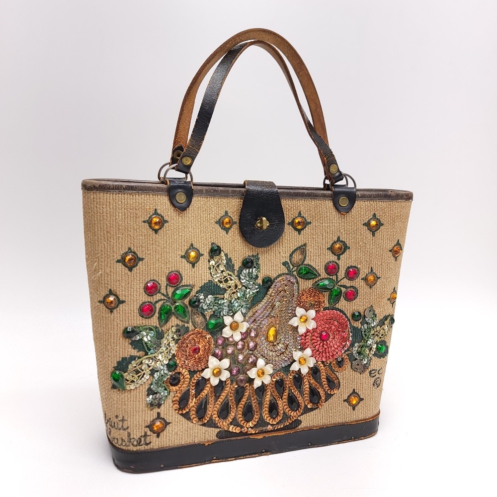 Enid Collins Of Texas Vintage 1960s Purse Bag Fruit‎ Basket Genuine Handbag